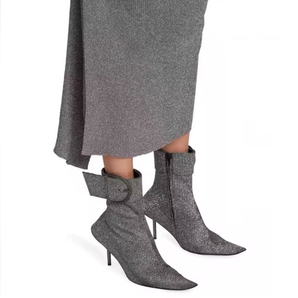 Balenciaga Essex 80mm Metallic Grey Buckle Pointed Toe Ankle Booties - Picture 4 of 16